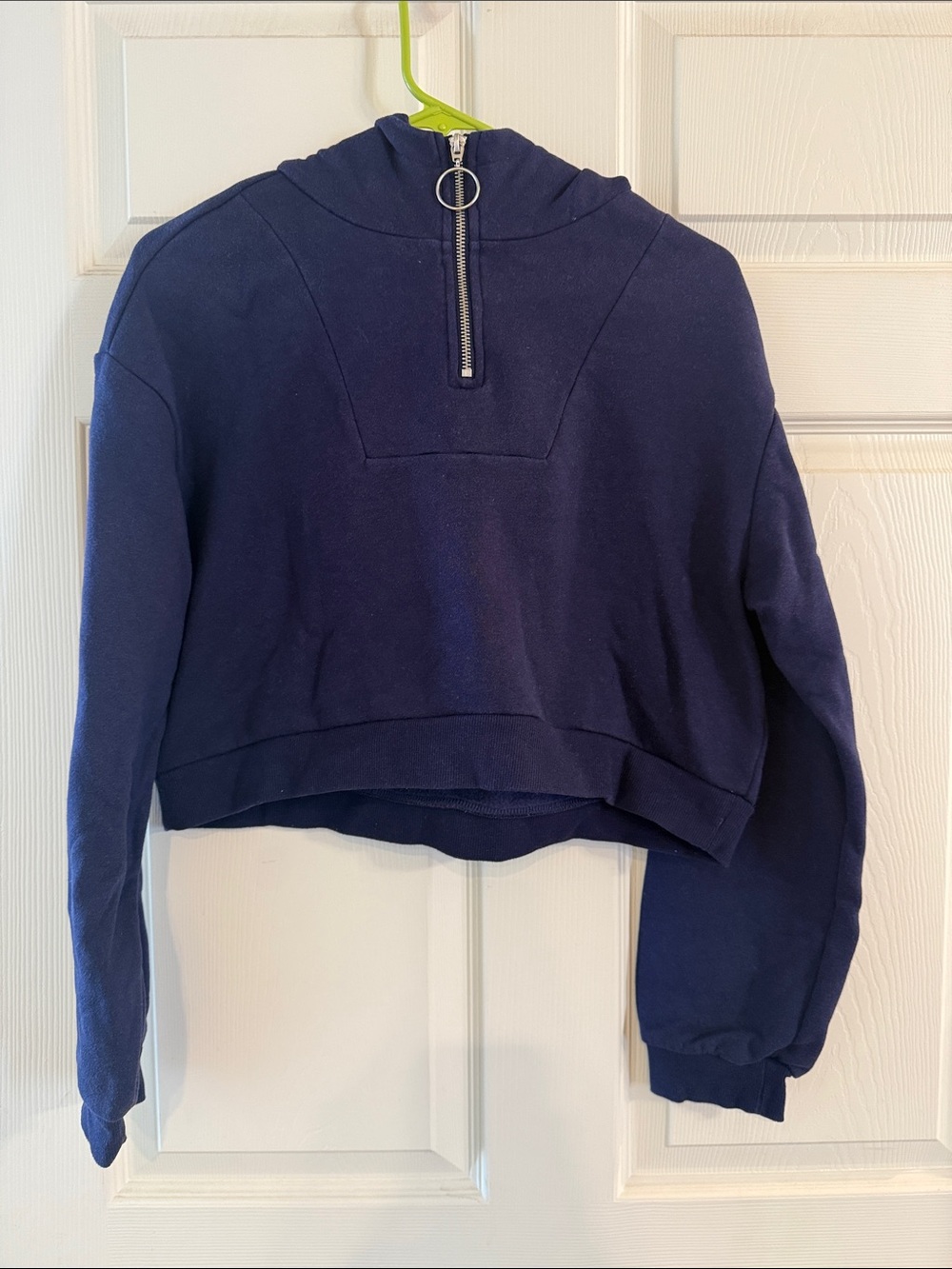 H&M Navy Cropped Half-Zip Hoodie with Ring Pull